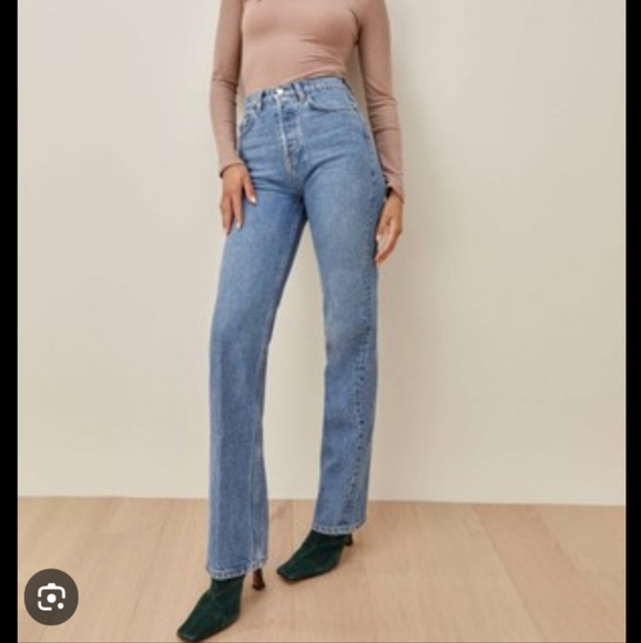 Reformation Denim - Reformation Cynthia High Rise Straight Jeans Frayed Hem